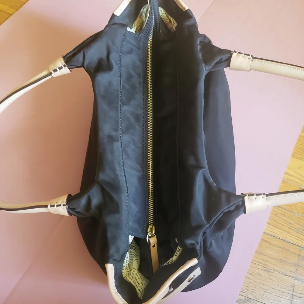 Vintage Y2K Kate Spade Black Stevie Satchel Bag with Newspaper Ad Print Inside